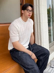 DAZY Men Solid Round Neck Knit Top - White - View 4