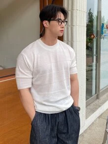 DAZY Men Solid Round Neck Knit Top - White - View 5