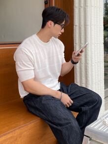 DAZY Men Solid Round Neck Knit Top - White - View 6