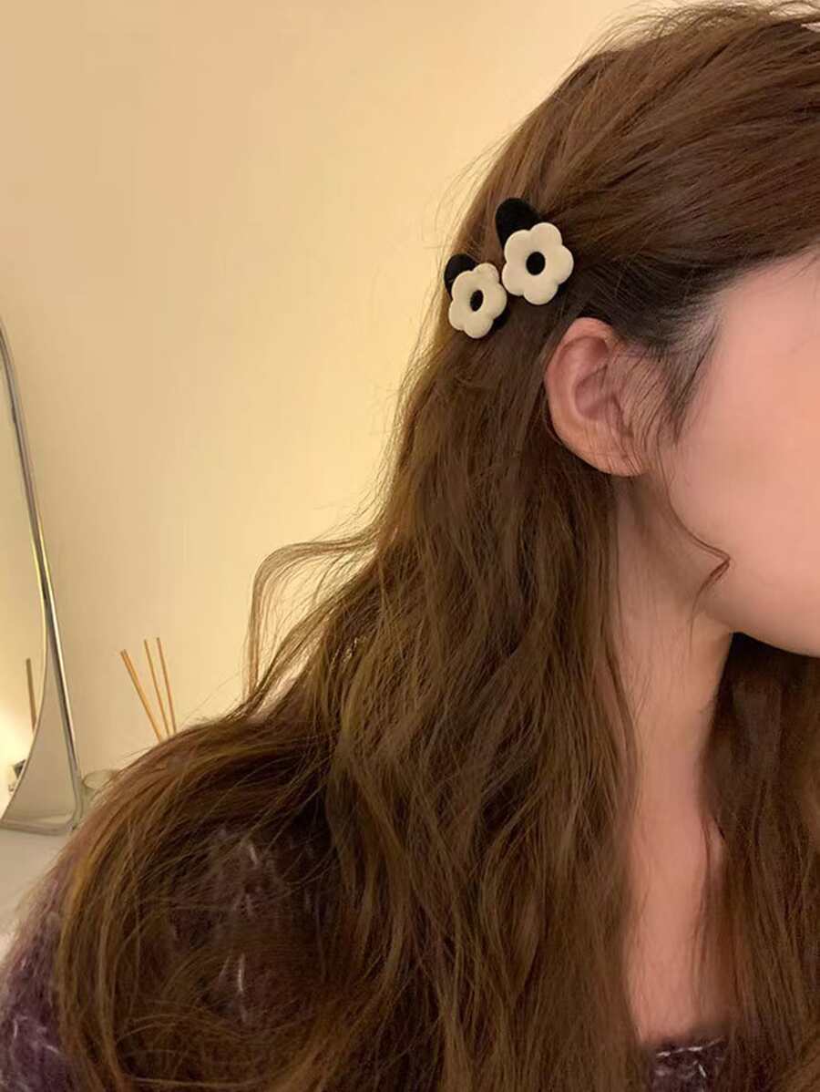 2 chiếc kẹp tóc cá sấu trang trí hoa dễ thương vương miện kẹp tóc kẹp tóc - Đen và trắng - Xem 1