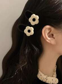 2 chiếc kẹp tóc cá sấu trang trí hoa dễ thương vương miện kẹp tóc kẹp tóc - Đen và trắng - Xem 3