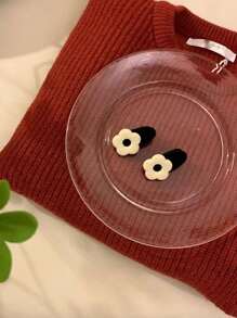 2 chiếc kẹp tóc cá sấu trang trí hoa dễ thương vương miện kẹp tóc kẹp tóc - Đen và trắng - Xem 7