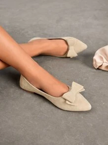 Giày bệt Nữ Nơ Bướm màu trơn Thanh lịch - Màu be - Xem 7