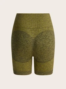 Seamless Dot Print Sports Cycling Shorts - Olive Green - View 6