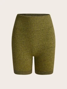 Seamless Dot Print Sports Cycling Shorts - Olive Green - View 7