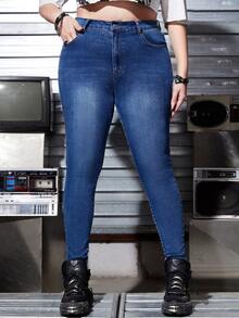 SHEIN Plus Washed Skinny Jeans Without Belt - Dark Wash - View 2