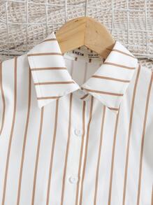 SHEIN 女孩條紋印花襯衫和短褲和吊帶上衣