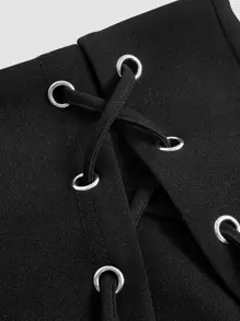 SHEIN MOD Black Date Night Crossed Frenulum Lace Up Side Short