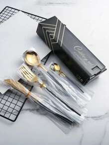 24pcs Stainless Steel Cutlery Set - Black - View 3