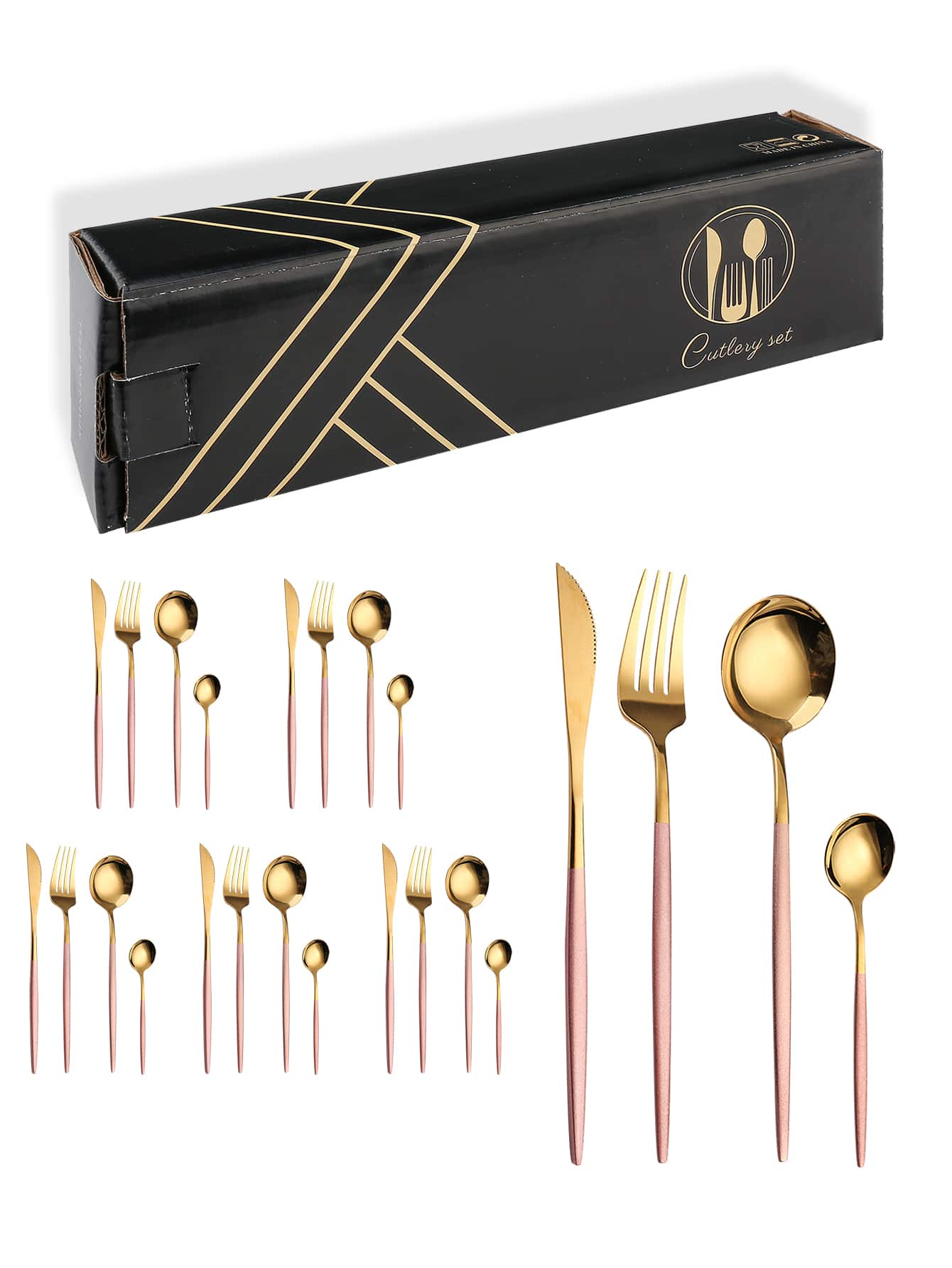 24pcs Stainless Steel Cutlery Set - Pink - View 1