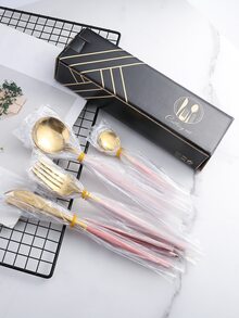 24pcs Stainless Steel Cutlery Set - Pink - View 4