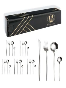 24pcs Stainless Steel Cutlery Set - Silver - View 1