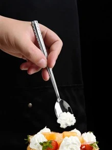 1pc Flower Design Stainless Steel Spoon - Silver - View 1