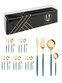 24pcs Stainless Steel Cutlery Set - Green - View 1