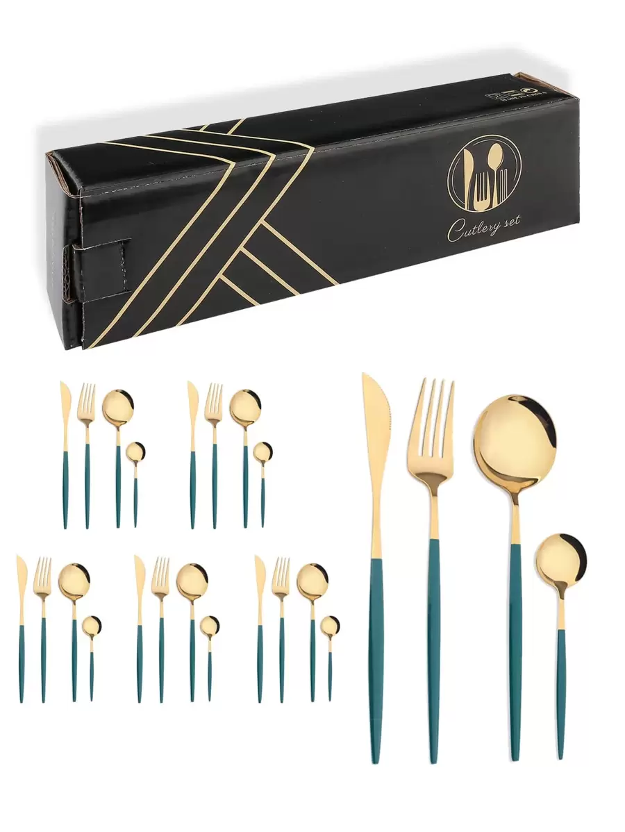 24pcs Stainless Steel Cutlery Set - Green - View 1