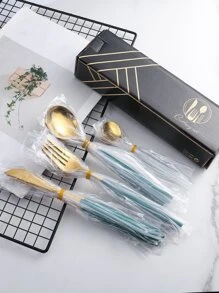 24pcs Stainless Steel Cutlery Set - Green - View 4