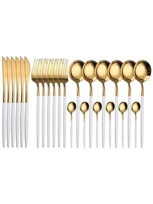 24 piezas Set cubiertos de acero inoxidable - Blanco - Ver 1