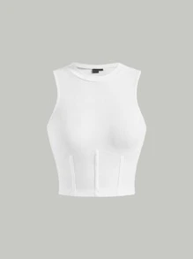 SHEIN MOD Solid Ribbed Knit Tank Top - White - View 1