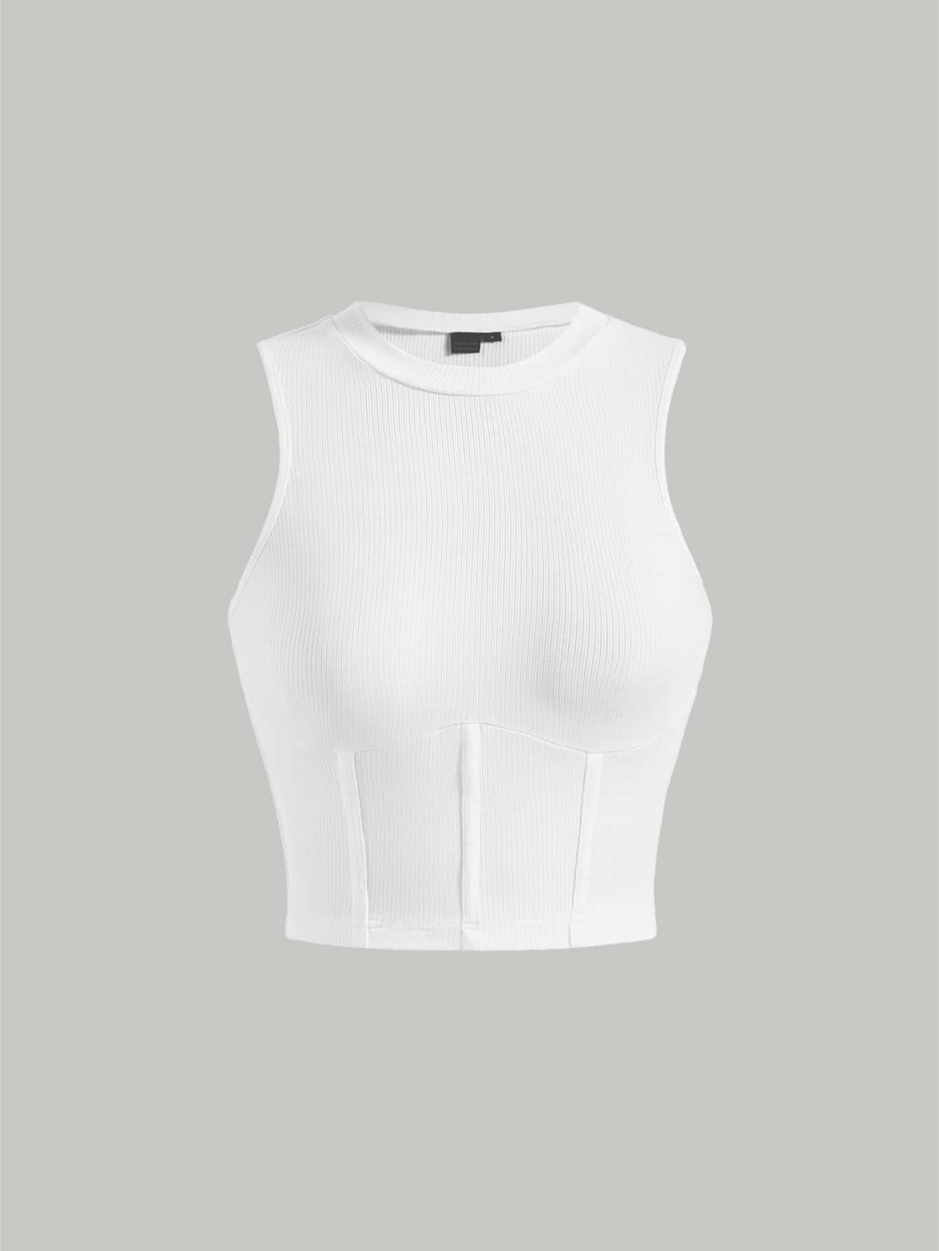 SHEIN MOD Solid Ribbed Knit Tank Top - White - View 1