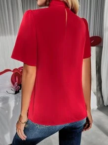 SHEIN Privé Solid Twist Front Butterfly Sleeve Blouse - Red - View 2