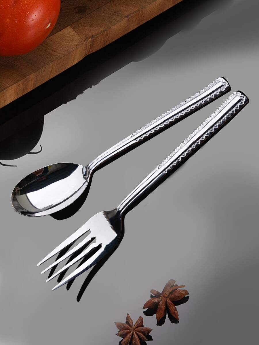 1pc Stainless Steel Spoon & 1pc Fork - Silver - View 1