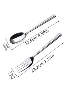 1pc Stainless Steel Spoon & 1pc Fork - Silver - View 2