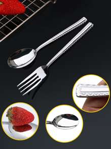 1pc Stainless Steel Spoon & 1pc Fork - Silver - View 5
