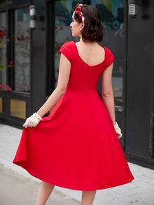 MUXXN Sweetheart Neck Ruched Front Dress Vintage Dress - Red - View 2