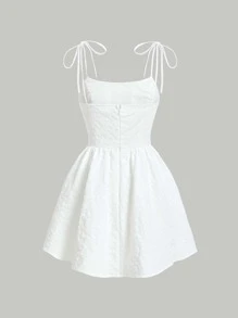 SHEIN MOD Jacquard Tie Shoulder Cami Dress - White - View 2