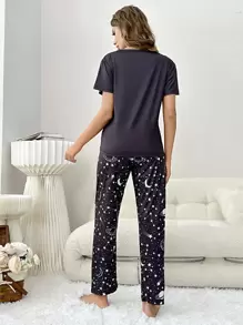 Galaxy Print Tee & Trousers PJ Set - Multicolor - View 2