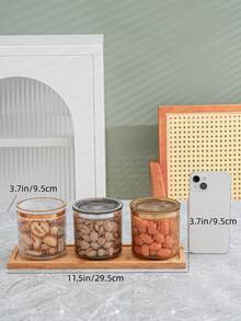 3pcs Plain Snack Jar & 1pc Tray Set - Multicolor - View 2