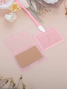 1pc Clear Card Cover With Lanyard - Pink - View 2