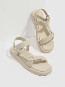 HighSole Woman Shoes Hook-And-Loop Fastener Ankle Strap Sandals For Spring And Summer - Apricot - View 4