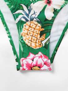 Random Floral Print Cut-out One Piece Swimsuit - Green - View 6