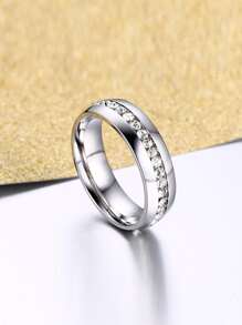 時尚流行男士水鑽裝飾戒指不銹鋼，適合珠寶禮物和時尚外觀 - 銀色 - 查看 1