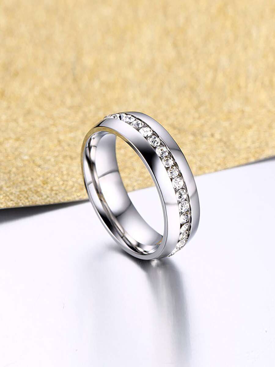 時尚流行男士水鑽裝飾戒指不銹鋼，適合珠寶禮物和時尚外觀 - 銀色 - 查看 1