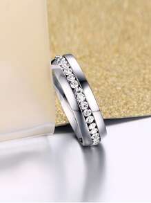 時尚流行男士水鑽裝飾戒指不銹鋼，適合珠寶禮物和時尚外觀 - 銀色 - 查看 2