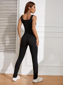 SHEIN Solid Straps Unitard Jumpsuit - Black - View 2
