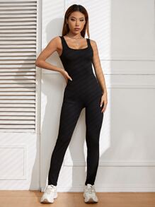 SHEIN Solid Straps Unitard Jumpsuit - Black - View 1