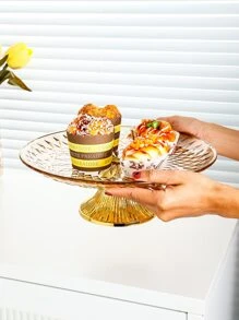 1 pieza Bandeja para aperitivos de PS, bandeja de servir redonda transparente de estilo europeo para el hogar, regalo de cocina navideño - Champán - Ver 4