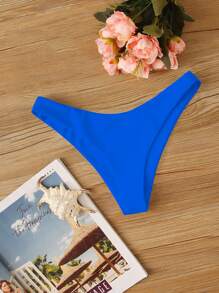 SHEIN Swim 素色高衩比基尼泳裝內褲 - 寶藍色 - 查看 1