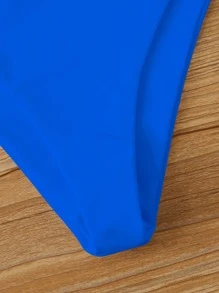 SHEIN Swim 素色高衩比基尼泳裝內褲 - 寶藍色 - 查看 3