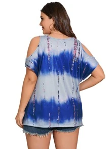 SHEIN LUNE Camiseta con dobladillo torcido y hombros descubiertos con efecto tie-dye - Multicolor - Ver 2