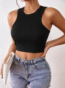 SHEIN Essnce Solid Crop Tank Top - Black - View 6