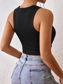 SHEIN Essnce Solid Crop Tank Top - Black - View 2