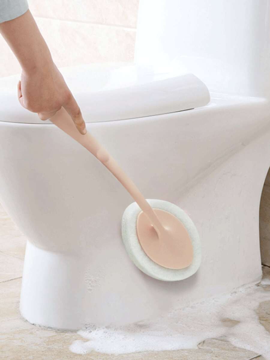 1pc Long Handle Cleaning Sponge Brush, Multifunction Toilet Brush For Household Bathroom Decor Summer - Pink - View 1