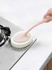 1pc Long Handle Cleaning Sponge Brush, Multifunction Toilet Brush For Household Bathroom Decor Summer - Pink - View 4