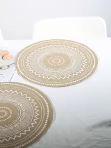 1pc Round Printed White Linen Placemat