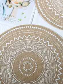 1pc Round Printed White Linen Placemat
