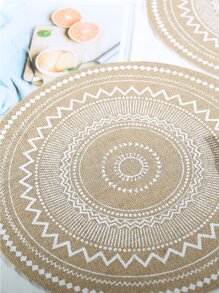 1pc Round Printed White Linen Placemat